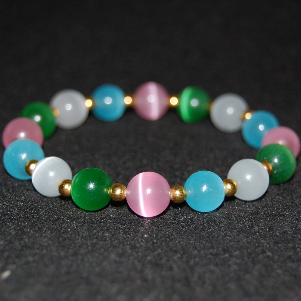 Multi Color Cat Eye Bracelet,Multi Color Bracelet,10mm Multi Col Beaded Bracelet